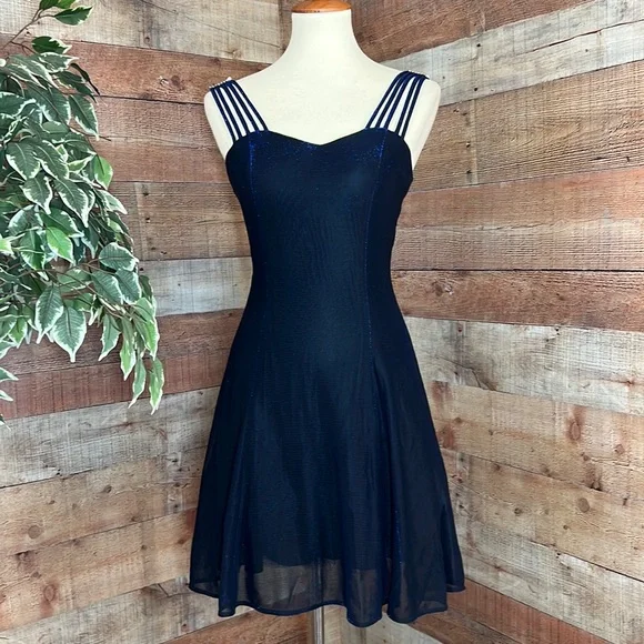 Vintage | Dresses | All That Jazz 8s Blue Black Mylar Metallic Mini Party  Dress | Poshmark